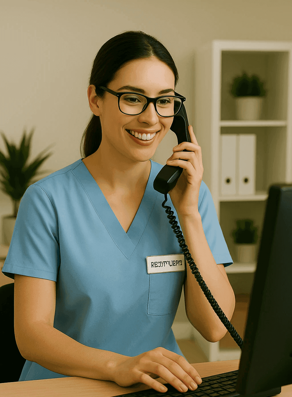 Support nurse answering a call.